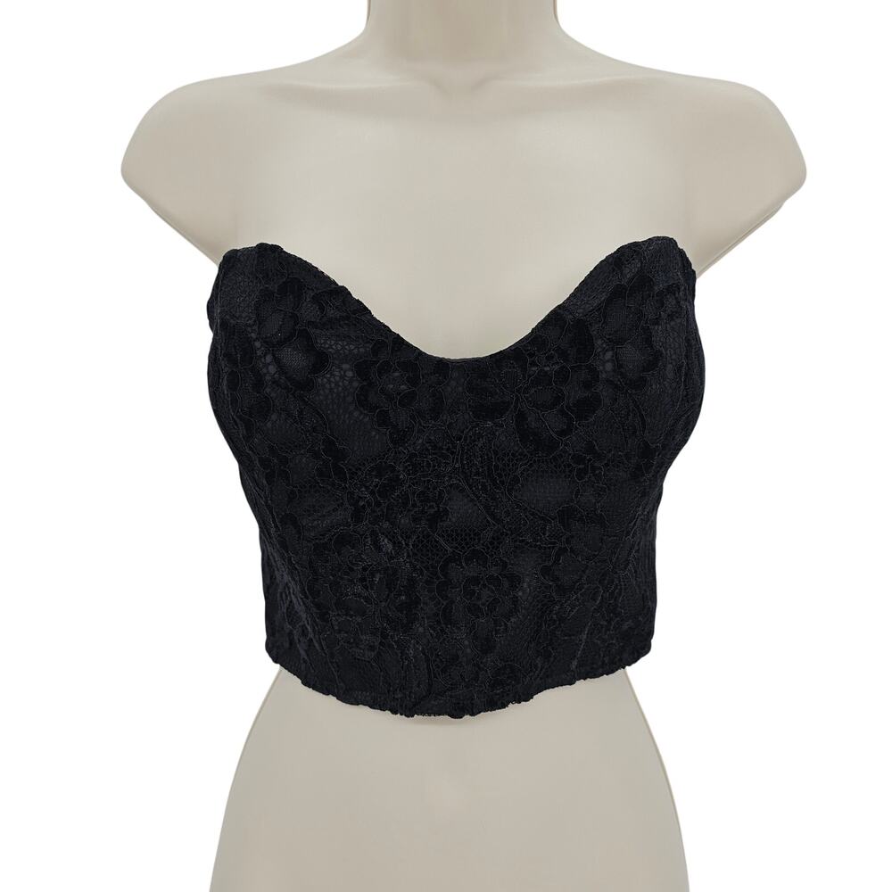 Naked Wardrobe Womans size S Statement Strapless Lace Corset Crop Top Black NWOT
